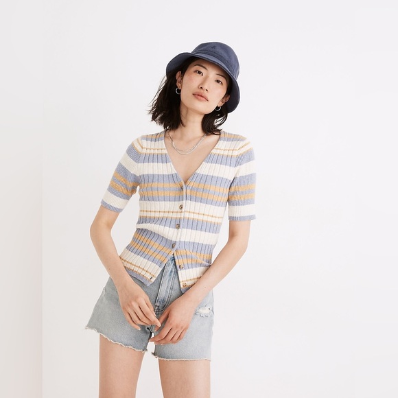 Madewell Glencrest Button Front Sweater Tee in Stripe Size Large EUC - Picture 2 of 11